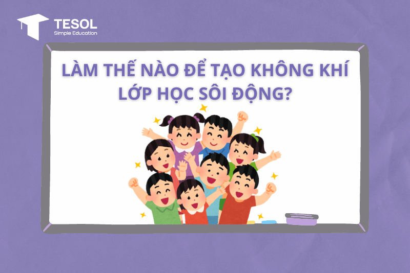 Học sinh đang học tiếng Anh trong lớp học sôi động, giáo viên hướng dẫn tương tác